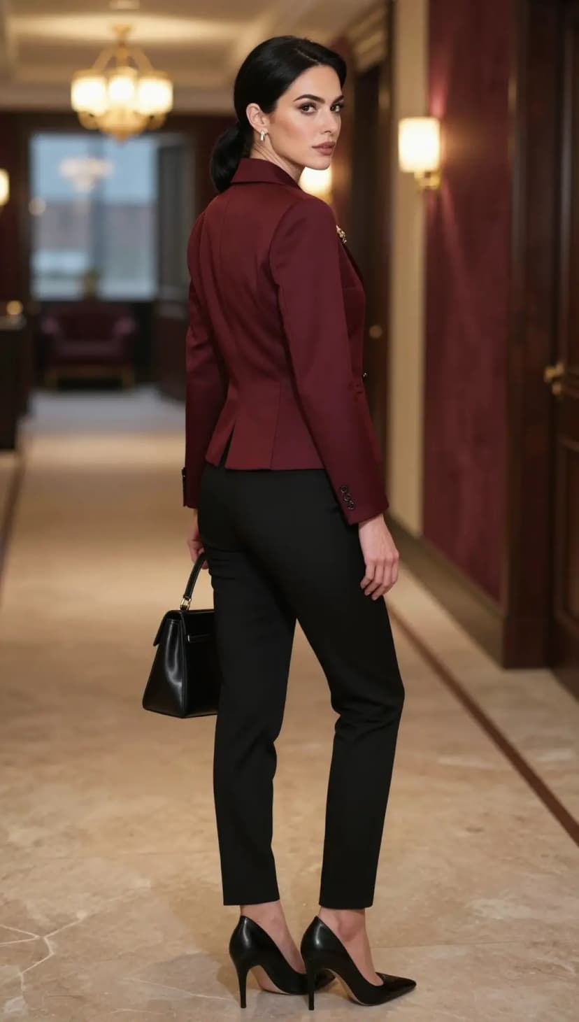 Burgundy Wool Blazer + Black Wool Trousers