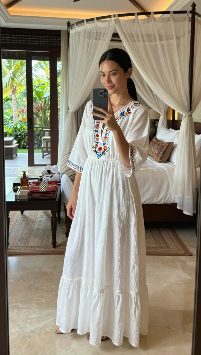 White Embroidered Cotton Maxi Dress