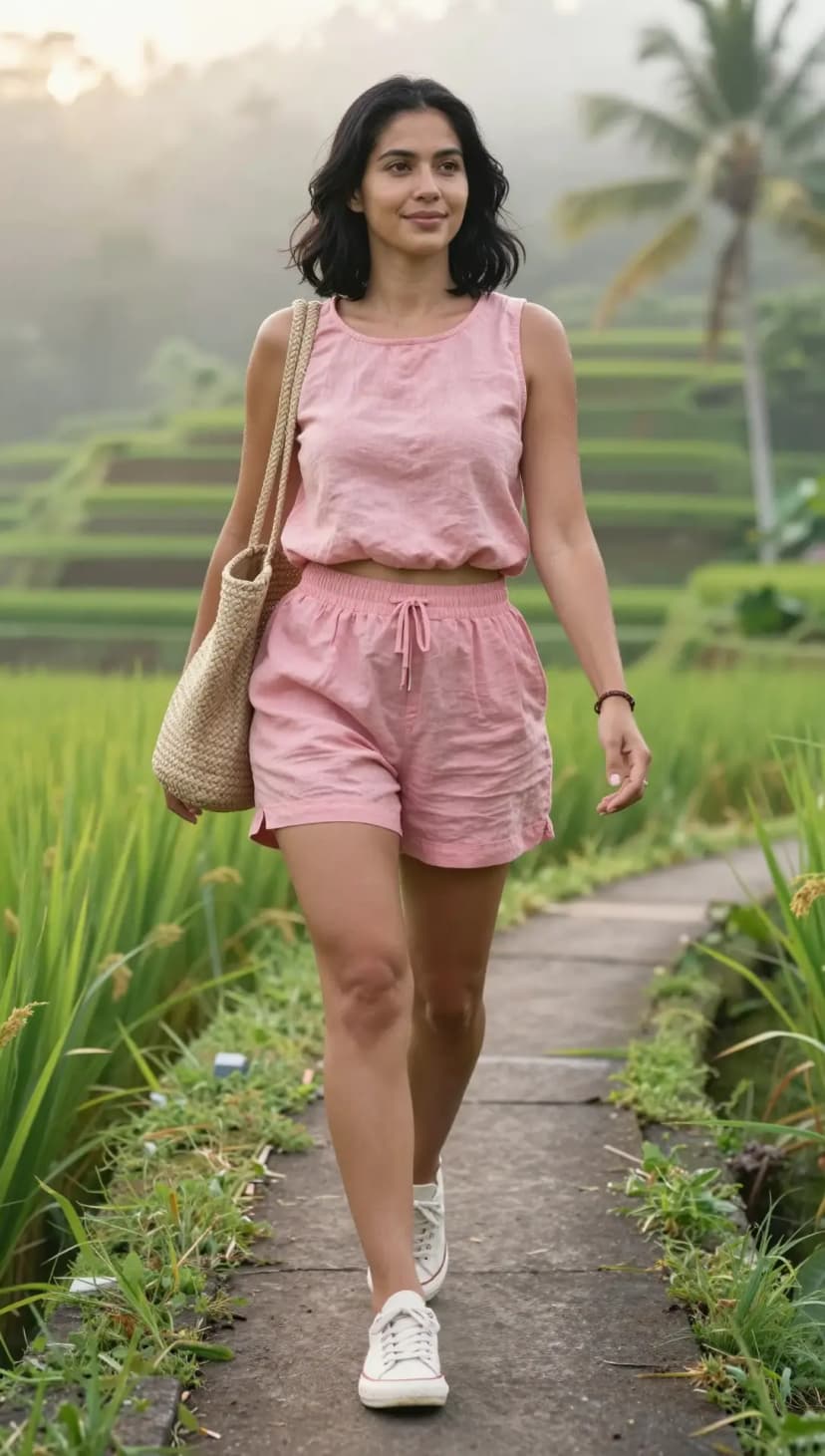 Pink Linen Tank Top + Pink Linen Shorts