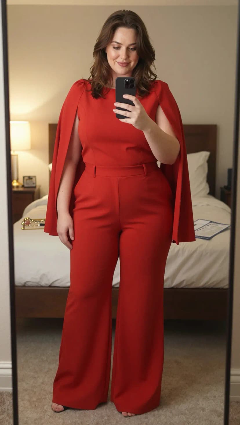 Red Crepe Cape Jumpsuit