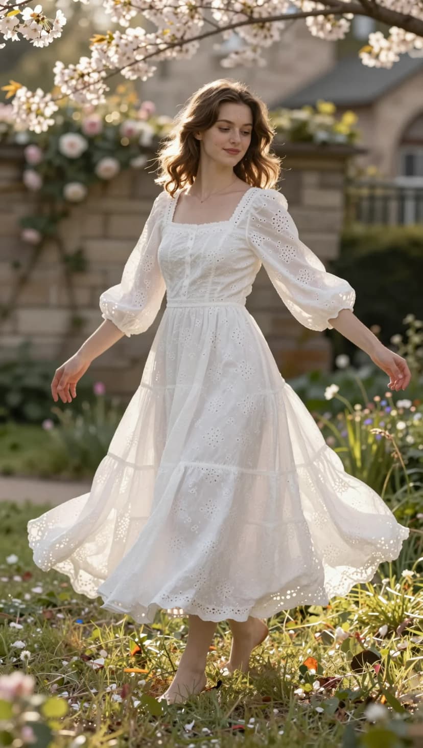 White Cotton Broderie Anglaise Midi Dress