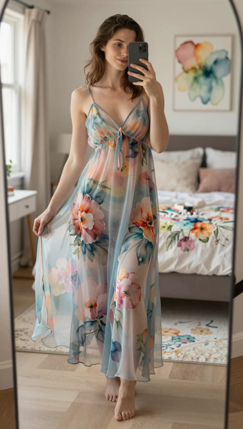 Blue Floral Chiffon Maxi Dress