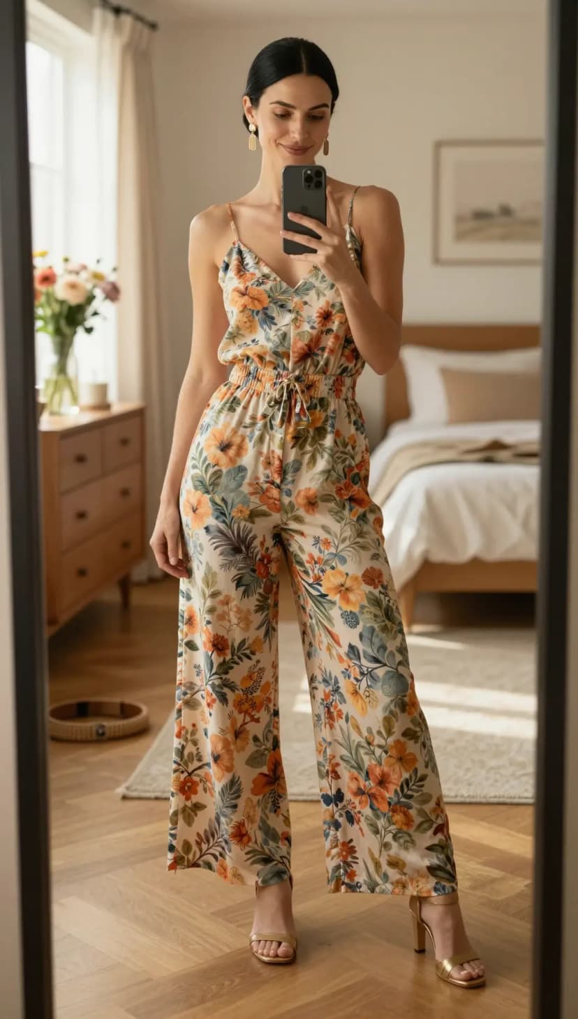Cream Floral Print Jumpsuit