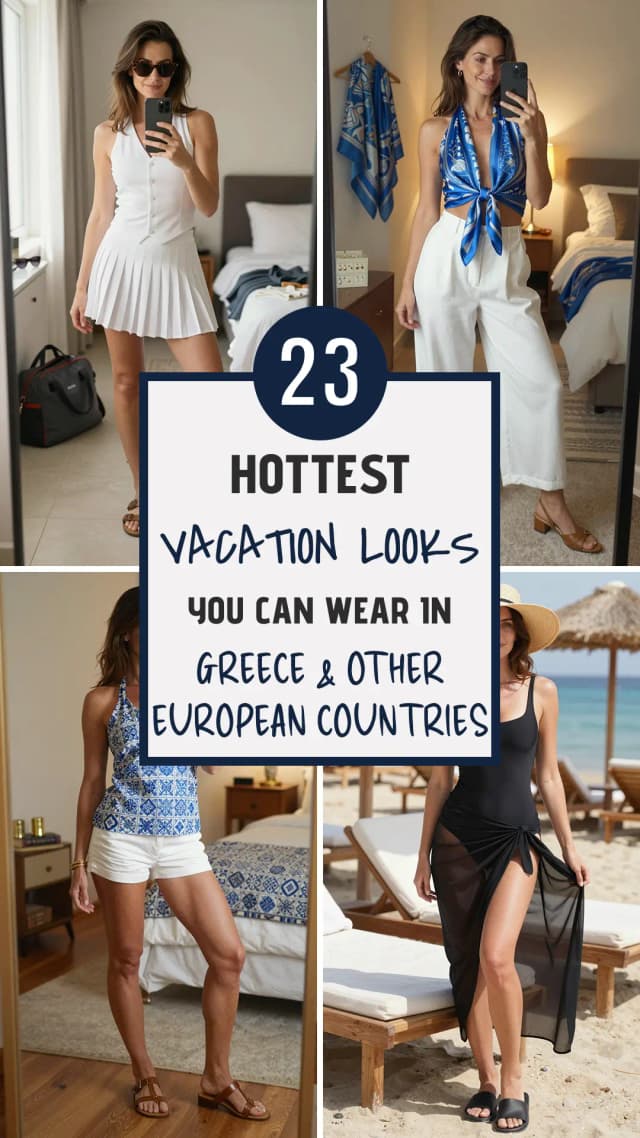 23 Greece Vacation Outfits That Give European Vibes 🇬🇷✨ | Best Greece Vacation Outfit Ideas | Mediterranean Style Guide | Effortless Greek Island Fashion