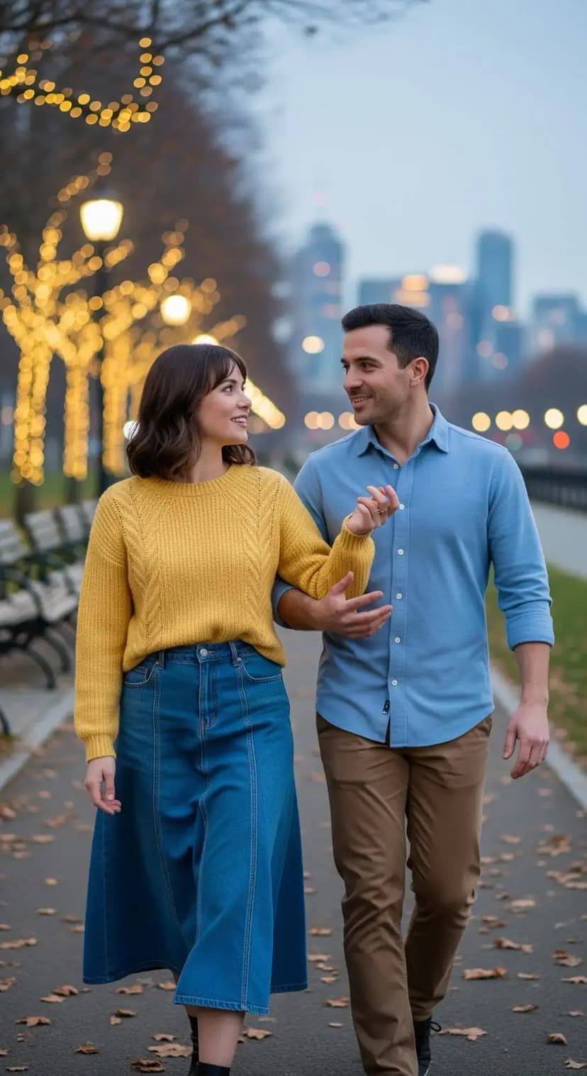 Yellow Knit Sweater + Blue Denim Midi Skirt | Classic Cozy Denim Look