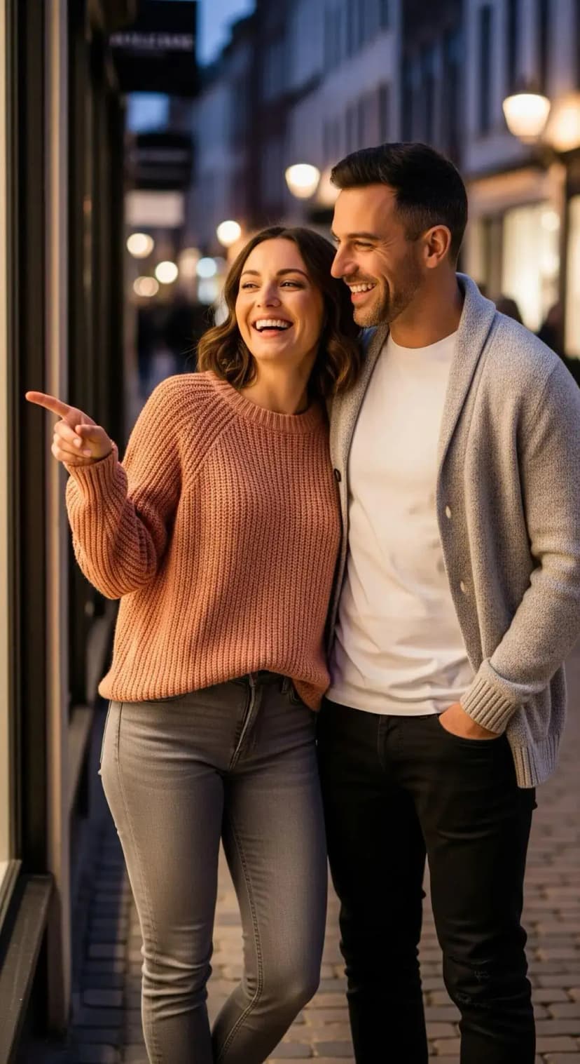 Peach Knit Sweater + Grey Denim Jeans | White Crewneck Tee + Grey Knit Cardigan + Black Denim Jeans