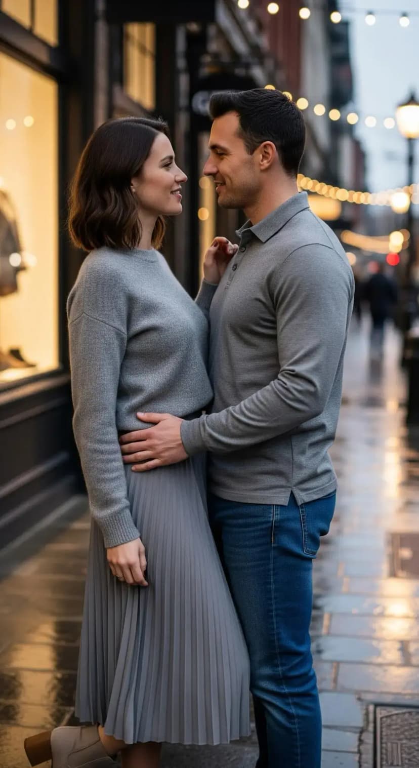 Grey Knit Sweater + Grey Pleated Midi Skirt + Taupe Suede Ankle Boots | Soft Neutral Layers