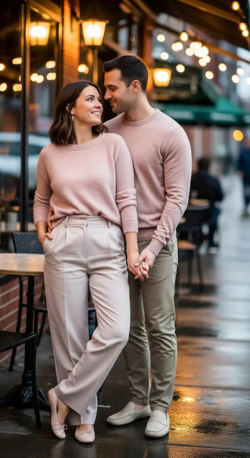 Dusty Rose Cashmere Sweater + Pale Pink Trousers + Cream Loafers | Neutral Knit + Tailored Trousers