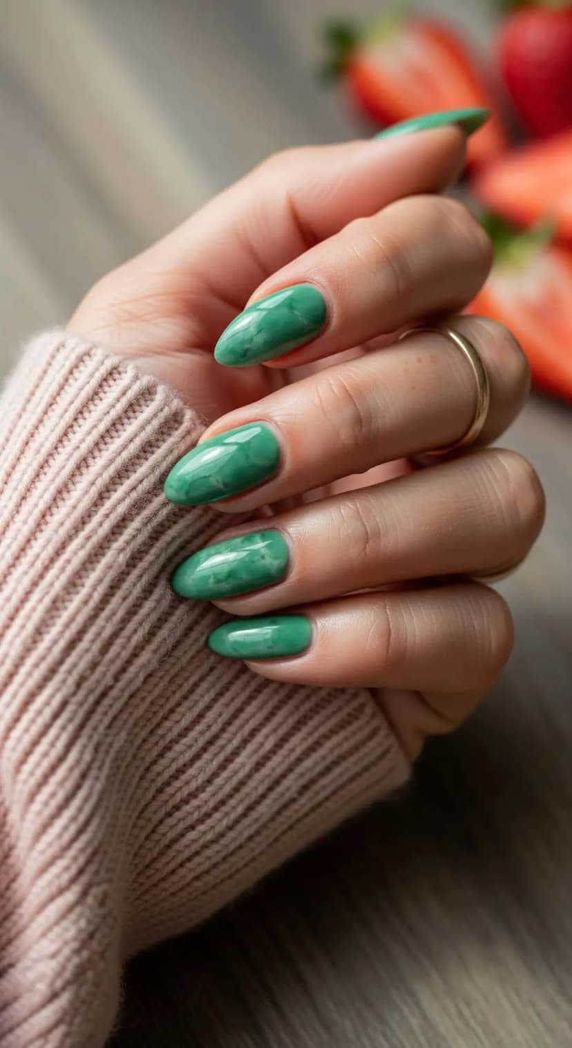 Emerald Marble Effect Swirls + Gold Accents