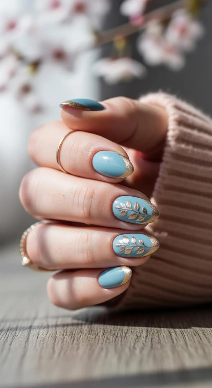 Sky Blue with Gold Leaf Accents