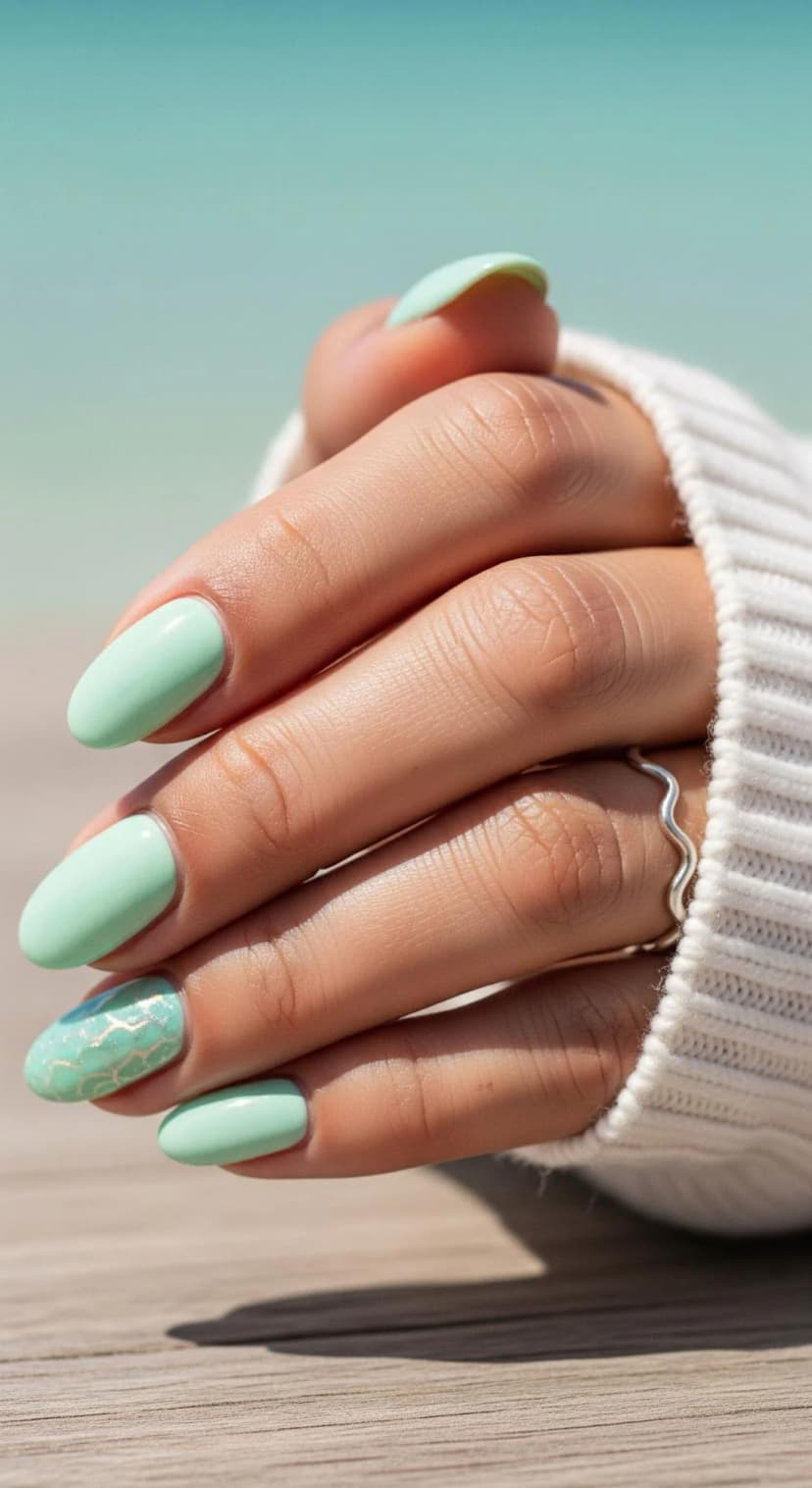 Light Mint Green Solid Color + Metallic Pattern