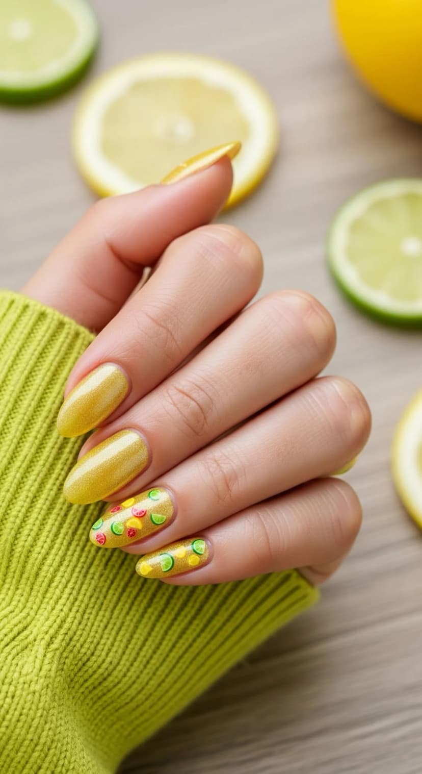 Yellow Citrus Glitter Gel + Fruit Slice Art