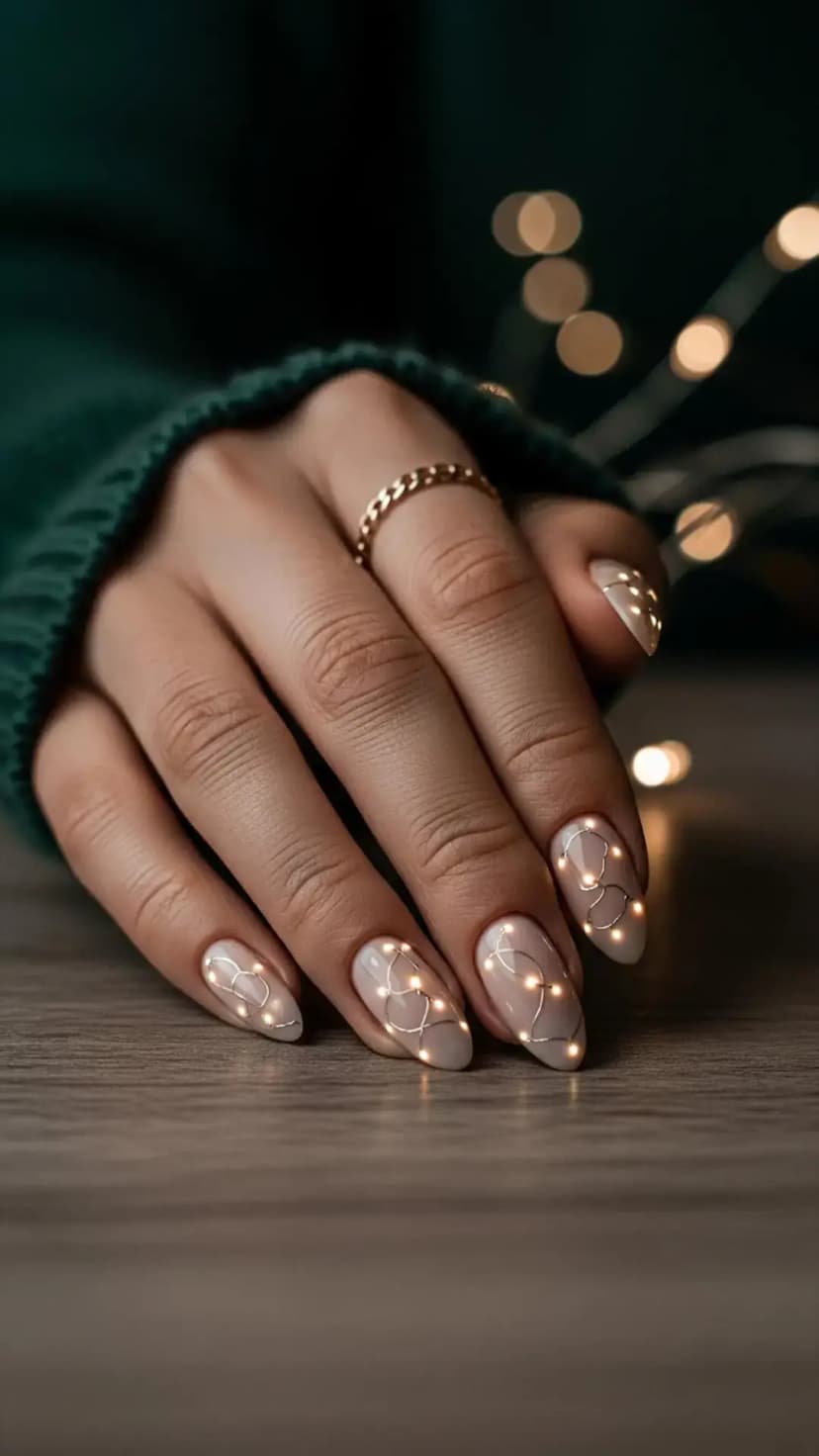Cozy Fairy Light Christmas Nails