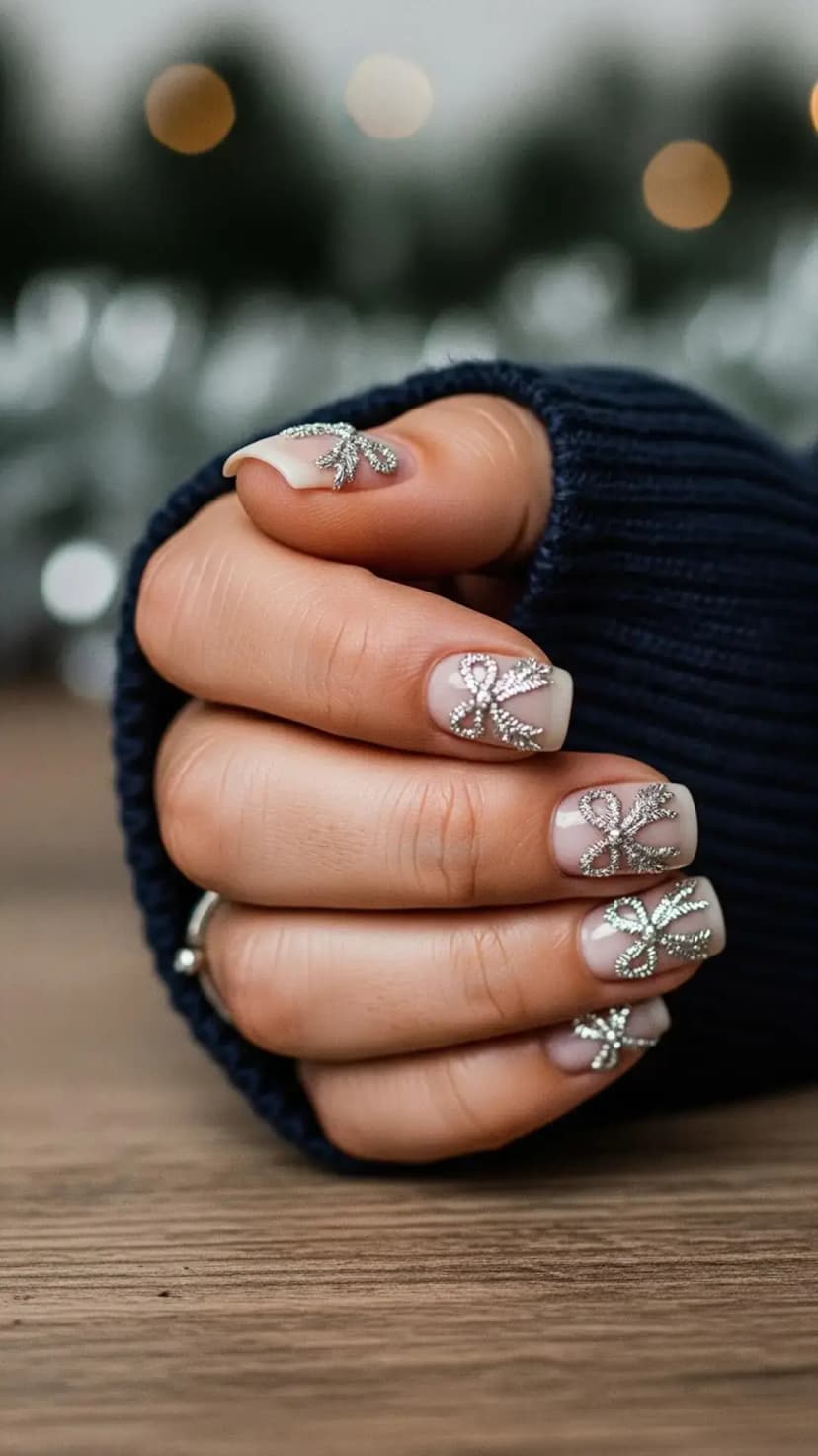 Silver Ribbon Gift Nails