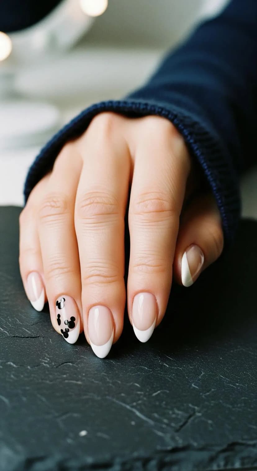 Sheer Pink French Tip + Mickey Mouse Accents