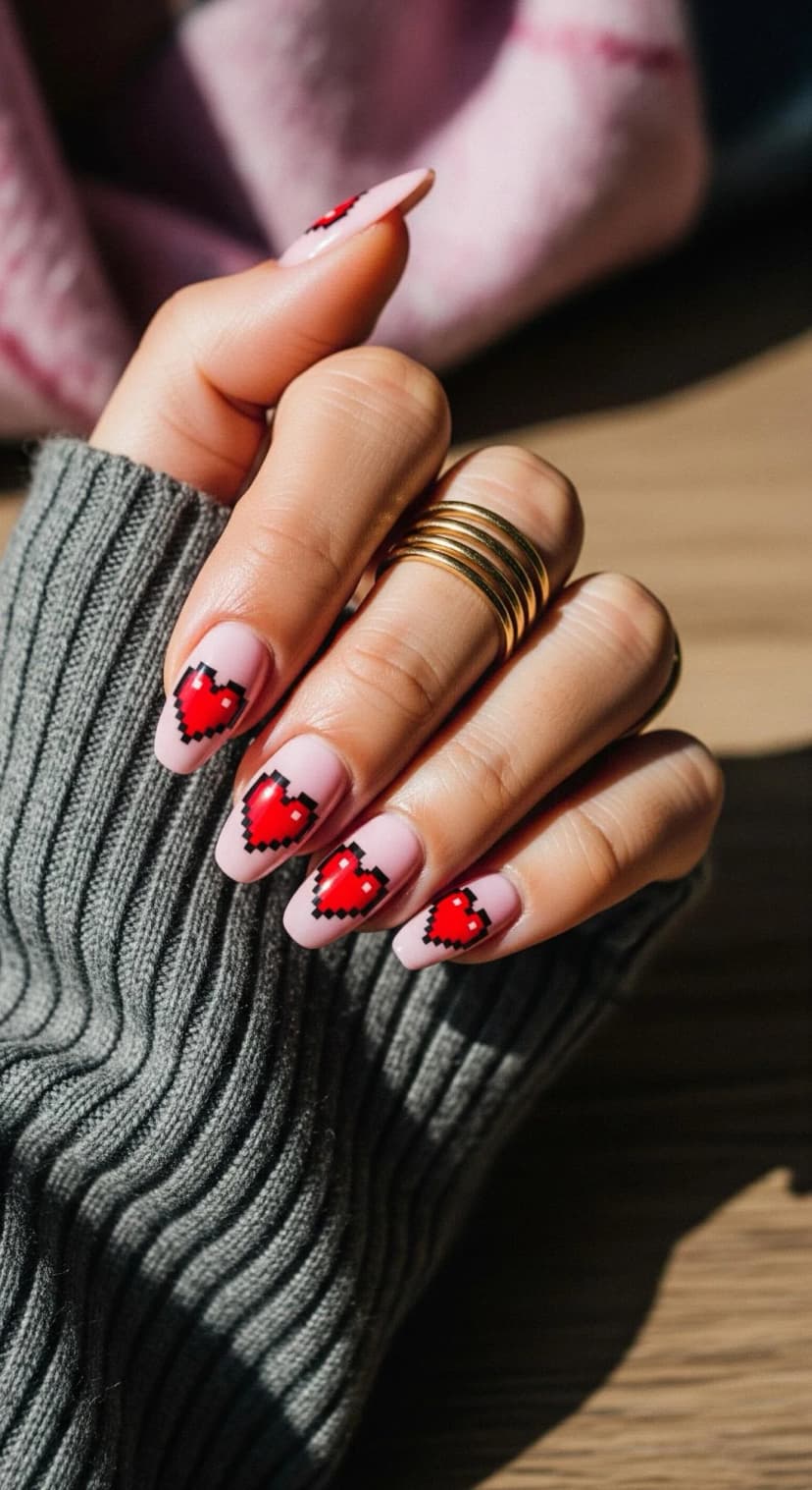 Light Pink Base with Pixel Heart Art