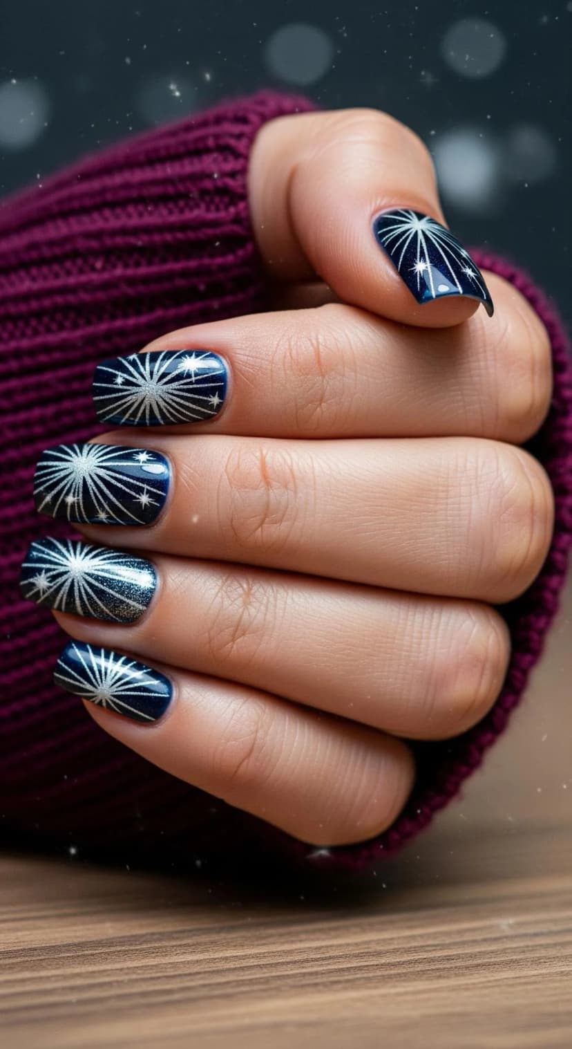 Navy Nails with Subtle Starburst Design