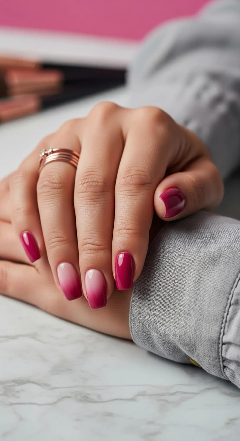 Berry Ombre Nails with a Soft, Polished Finish