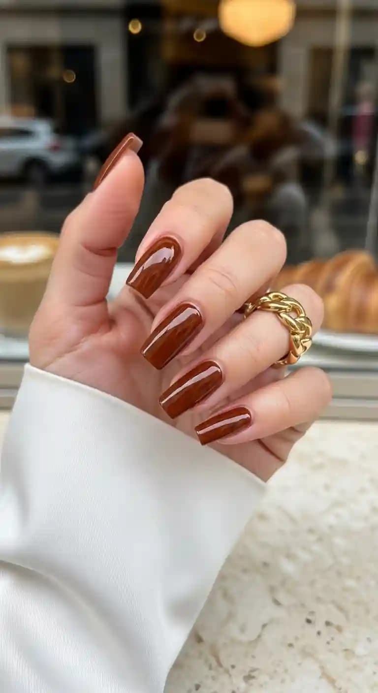 Rich Espresso Cream Glossy Nails