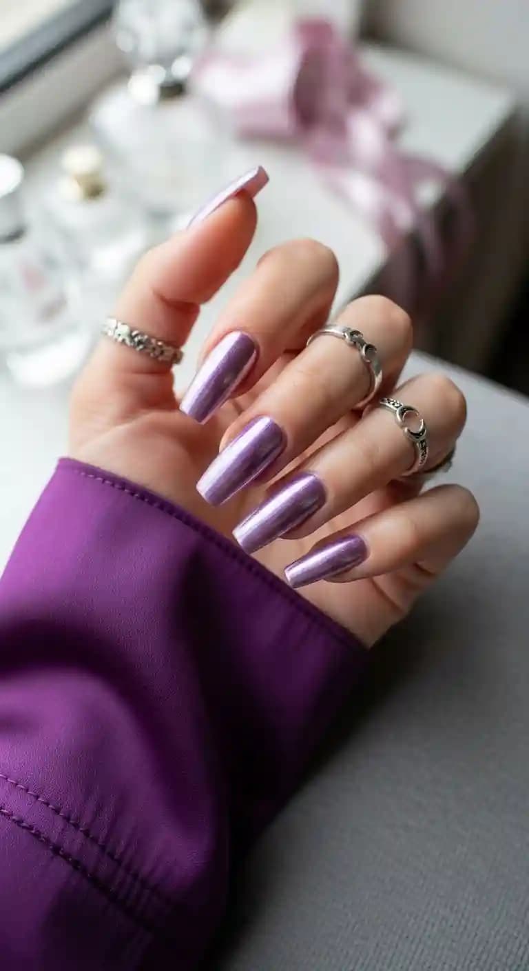 Amethyst Chrome Coffin Nails