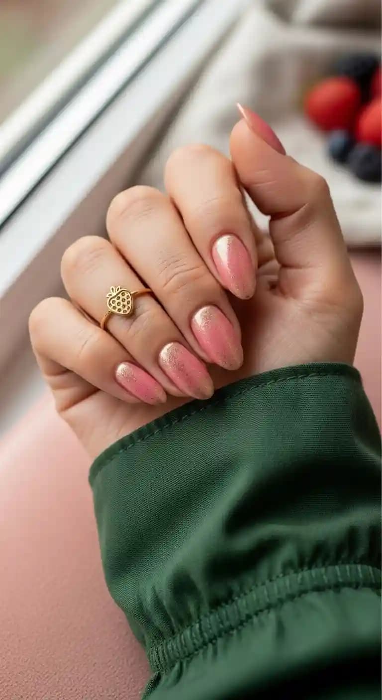 Coral Pink Shimmer + Gold Glitter Ombre