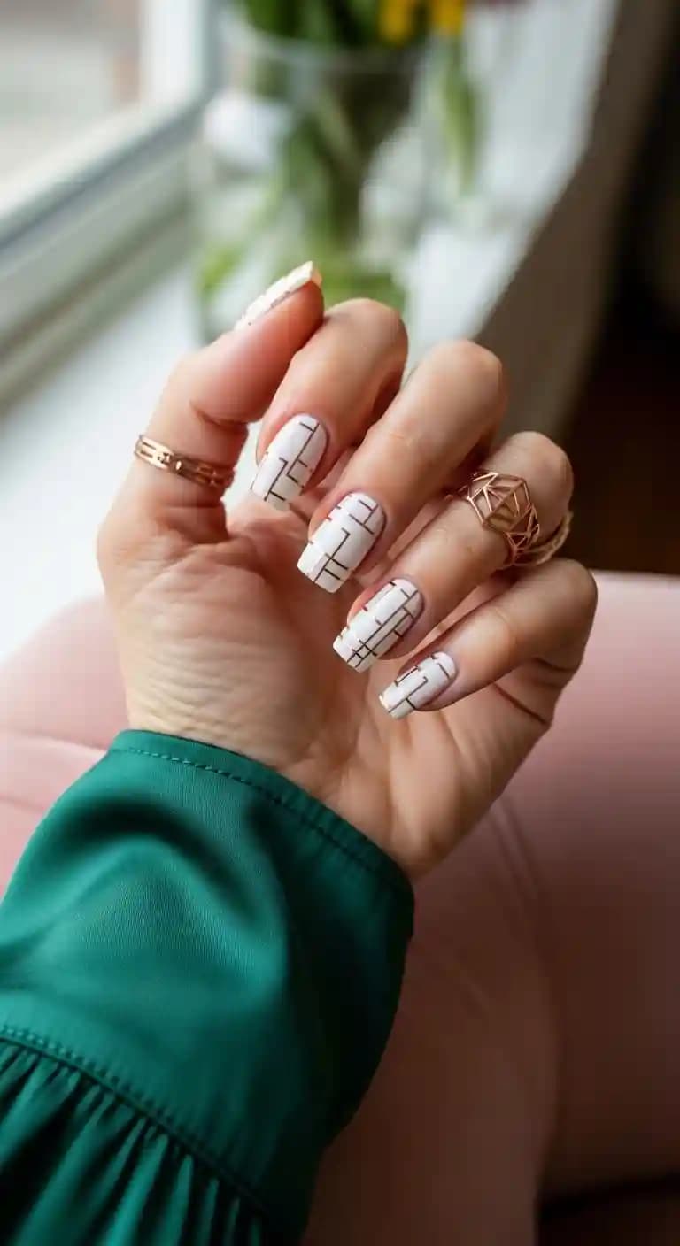 White Geometric Foil French Tip