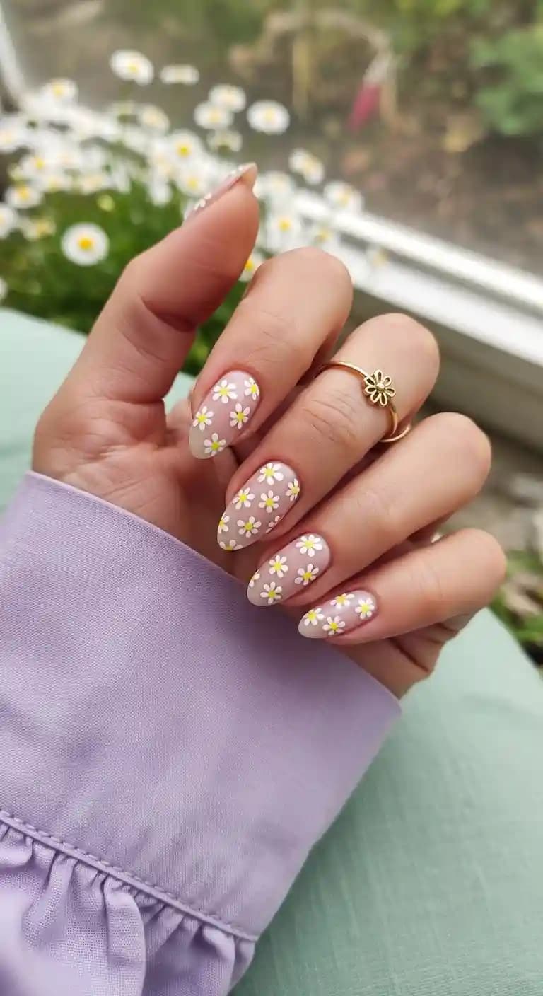 Sheer Nude Daisy French Tip