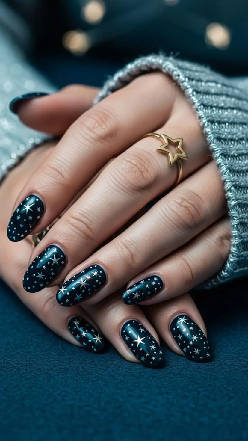 Midnight Starry Sky Nails