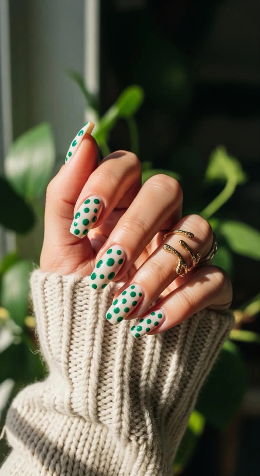 Cream Base + Green Polka Dots