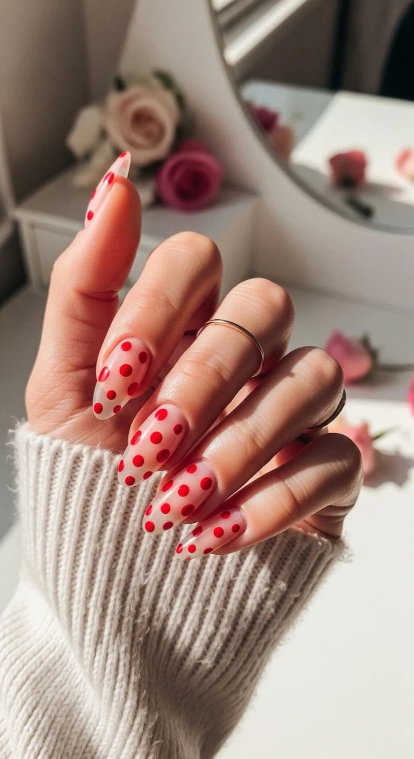 Clear Stiletto + Red Polka Dot