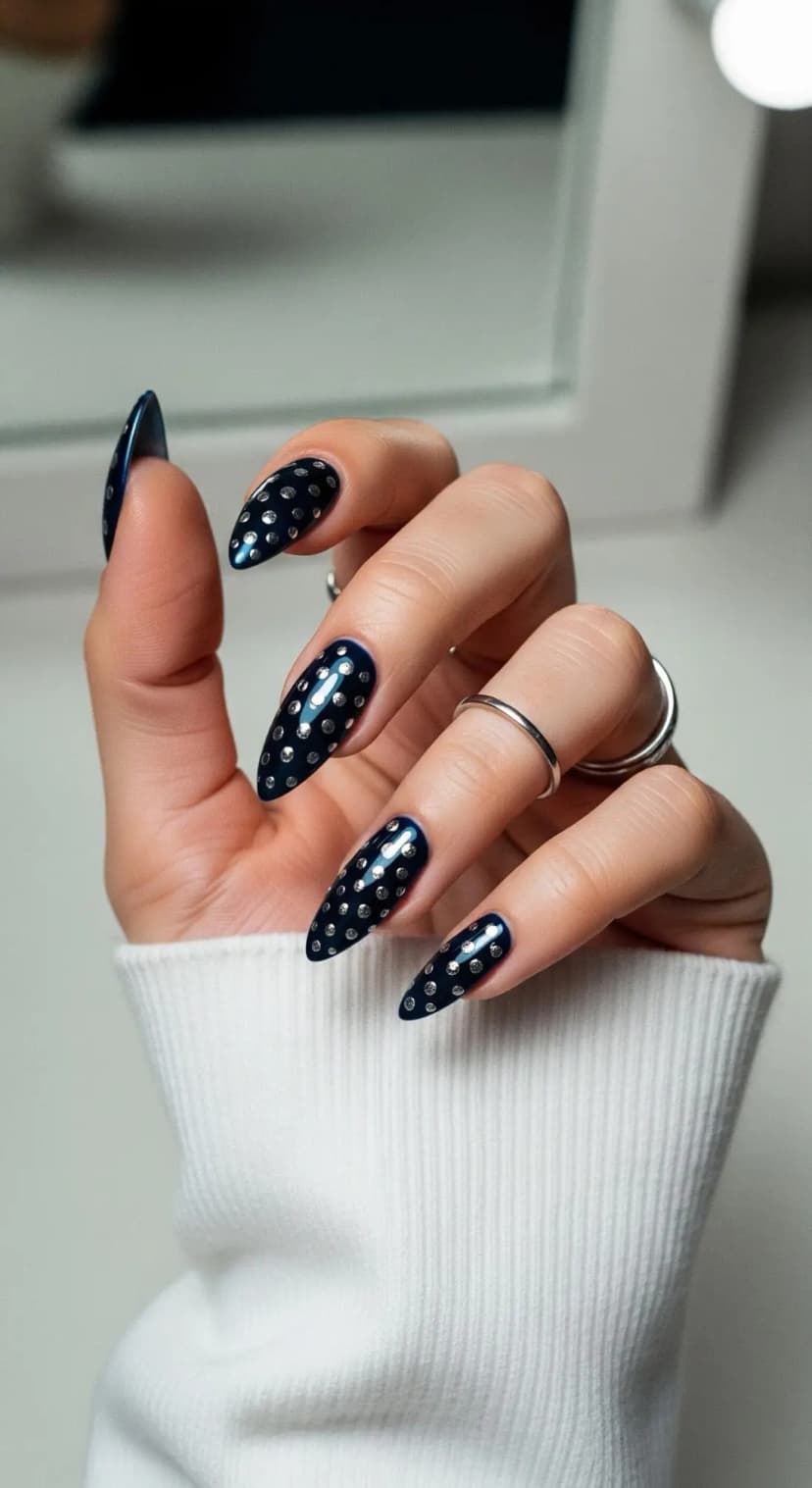 Navy Polka Dot Stiletto