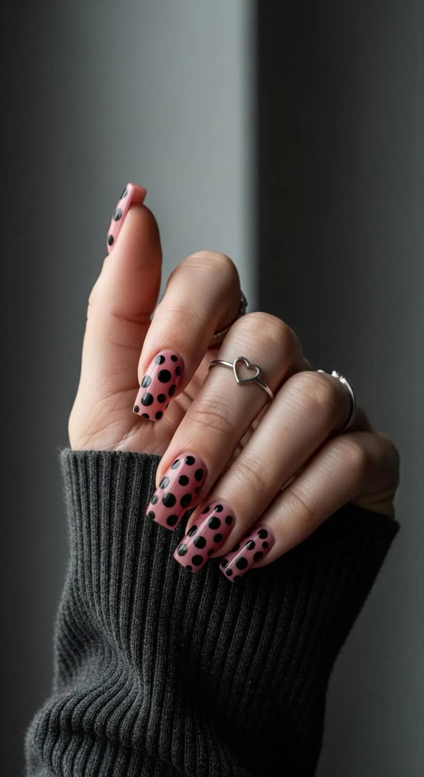 Dusty Rose Polka-Dot French Tip