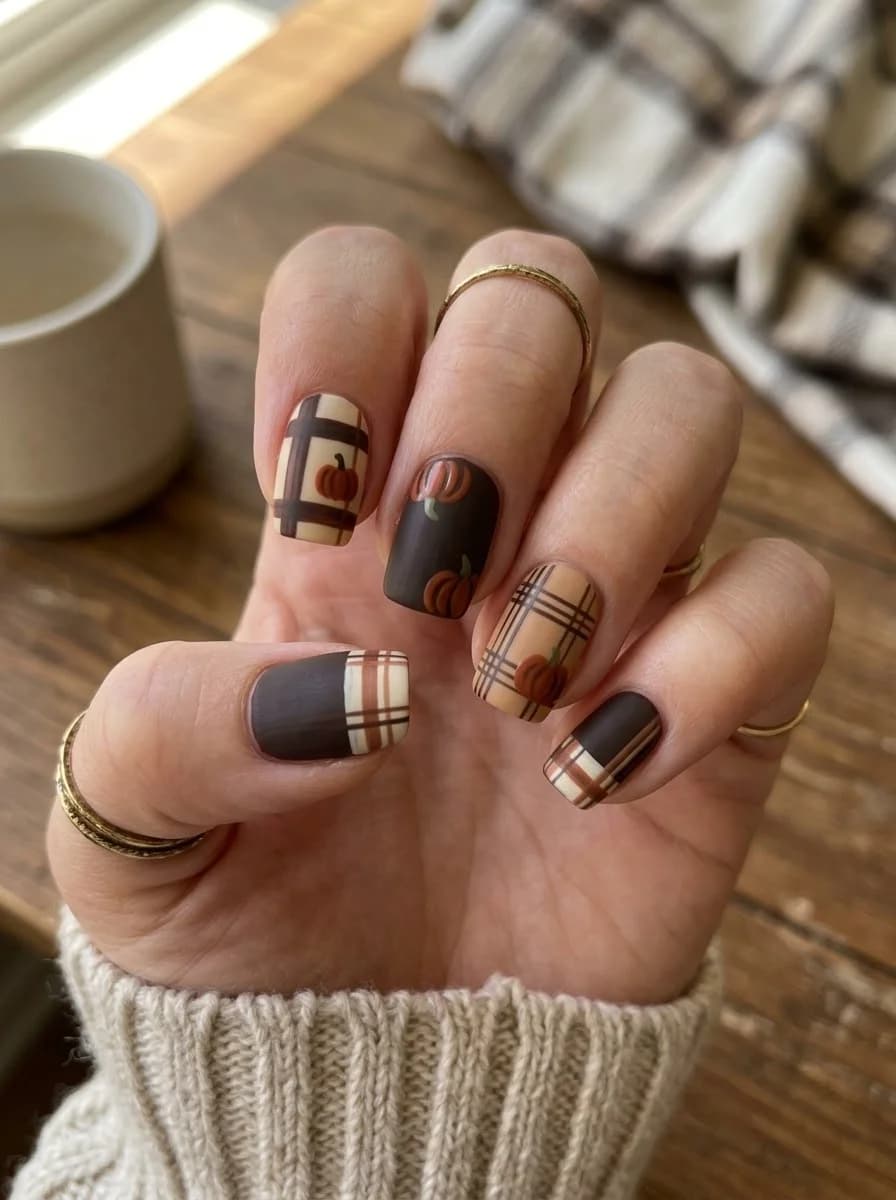 Fireside Plaid Pumpkin Nails