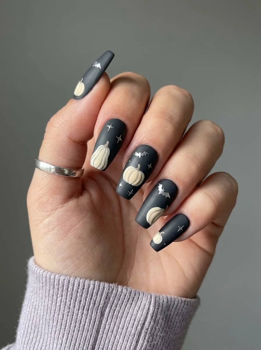 Midnight Pumpkin & Star Nails