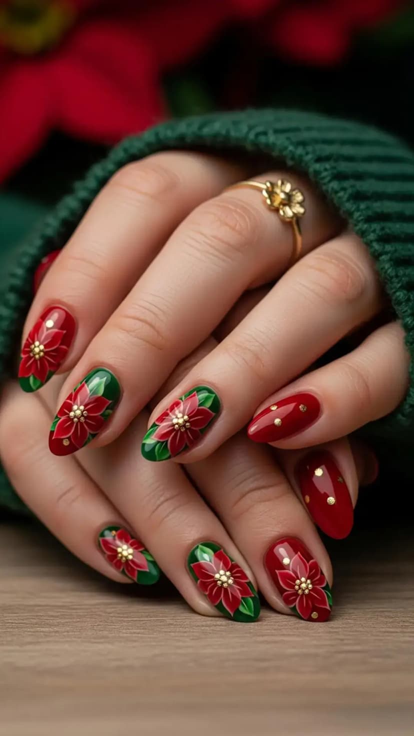 Elegant Poinsettia Floral Nail Art
