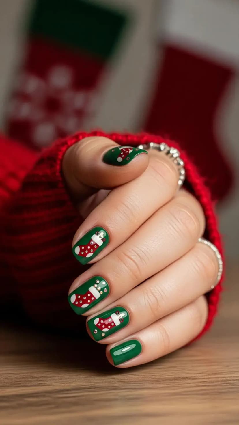 Elf Shoes & Hanging Stocking Nail Art