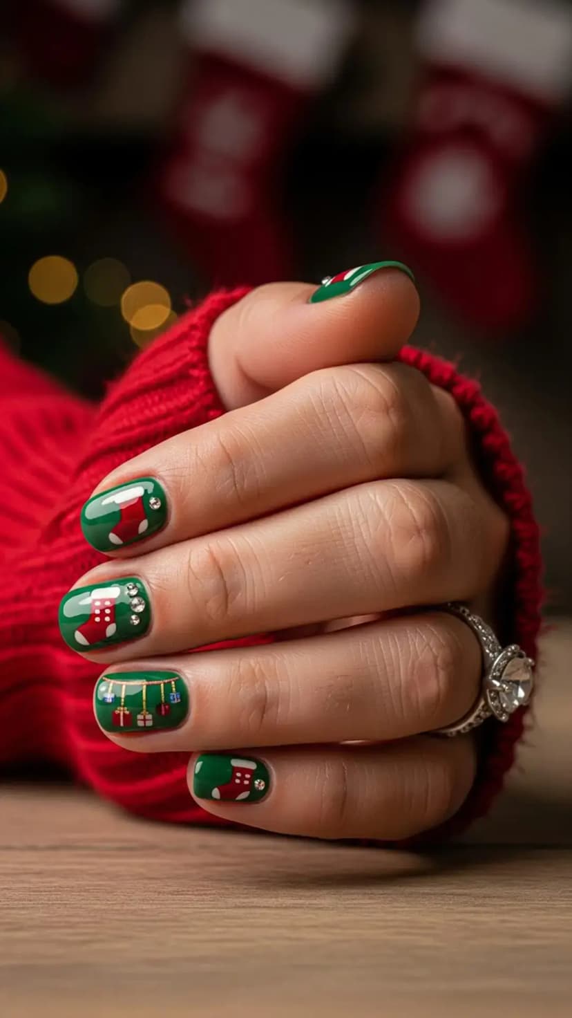 Elf Shoes & Hanging Stocking Nail Art