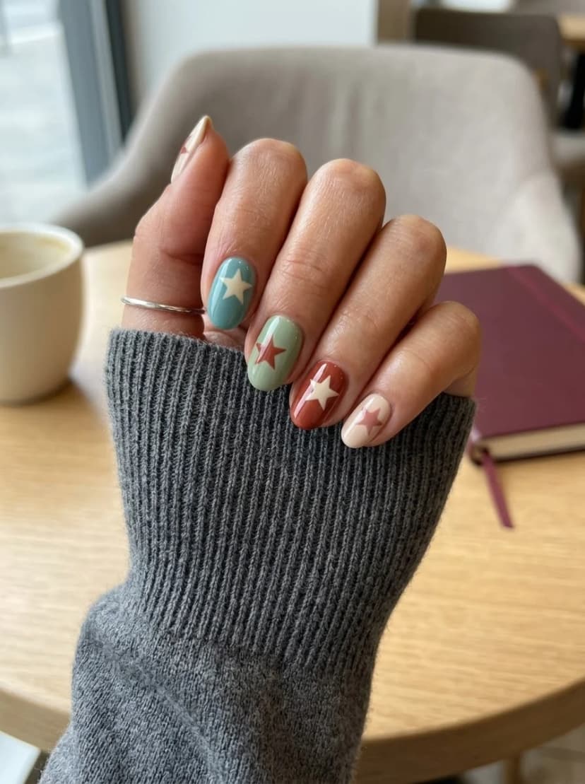 Multicolor Star Art Nails