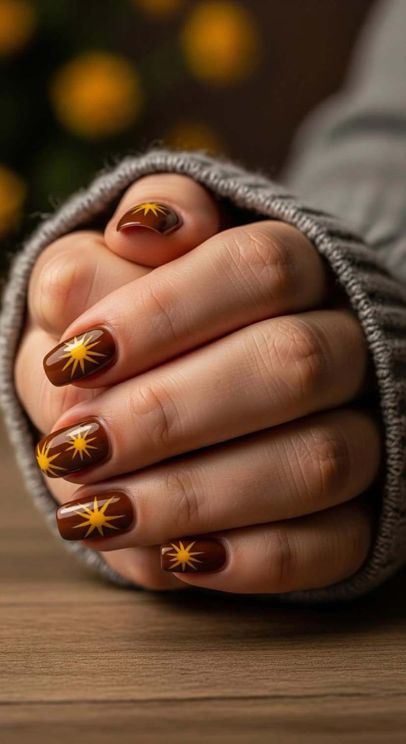 Brown Starburst Nails