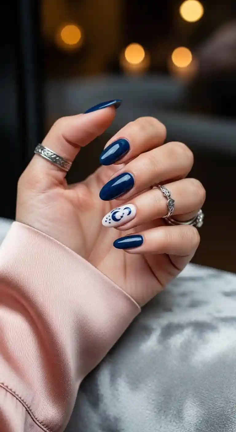 Midnight Blue Crescent Moon Swirl + Cream