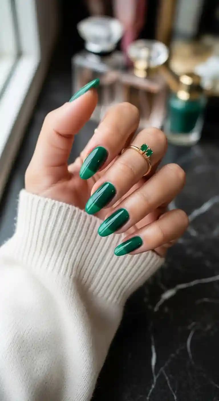 Deep Emerald French Tip + Sheer Color Block