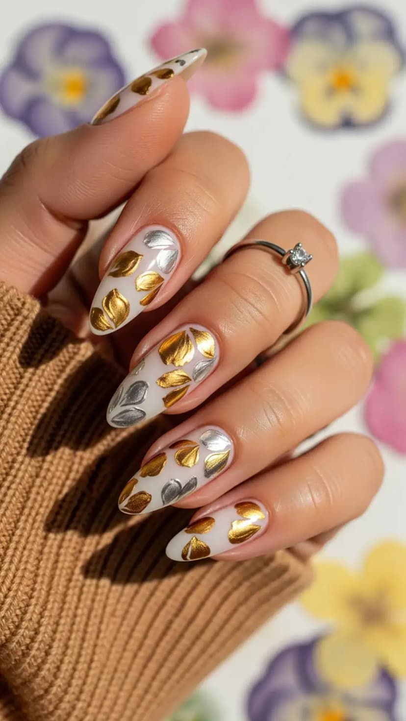 Metallic Petal Leaf Nails
