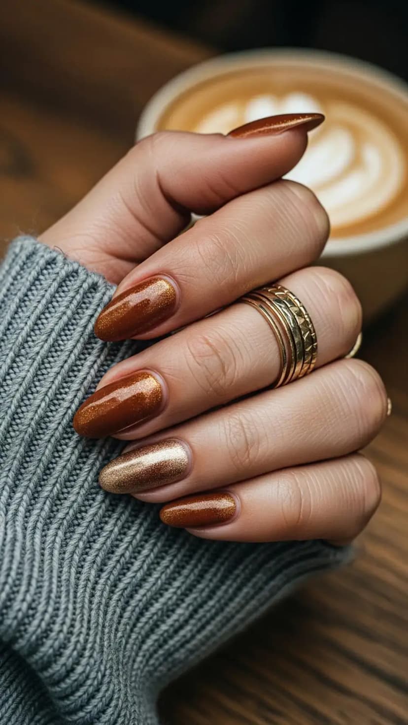Caramel Bronze Shimmer Nails