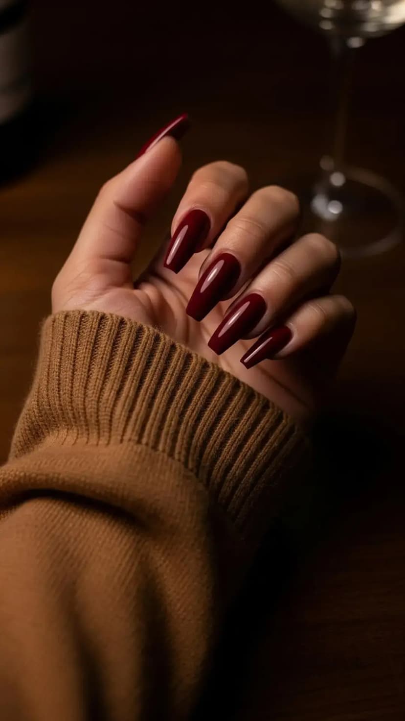 Moody Burgundy Stiletto Nails