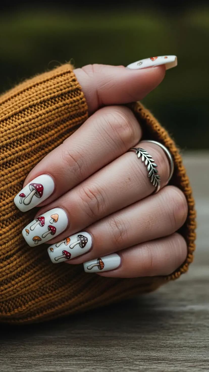 Whimsical Autumn Mushroom Nails