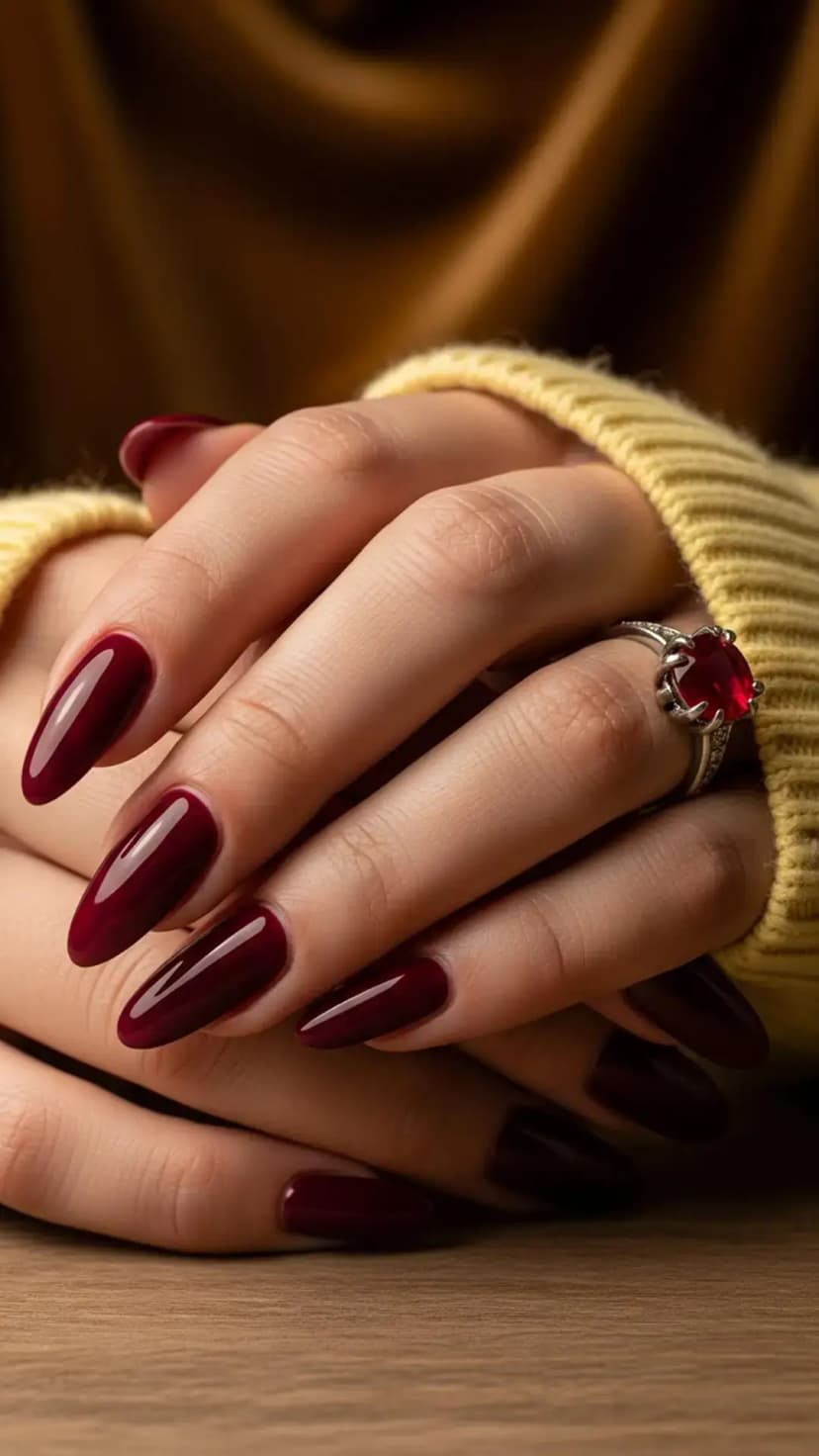 Classic Burgundy Almond Nails