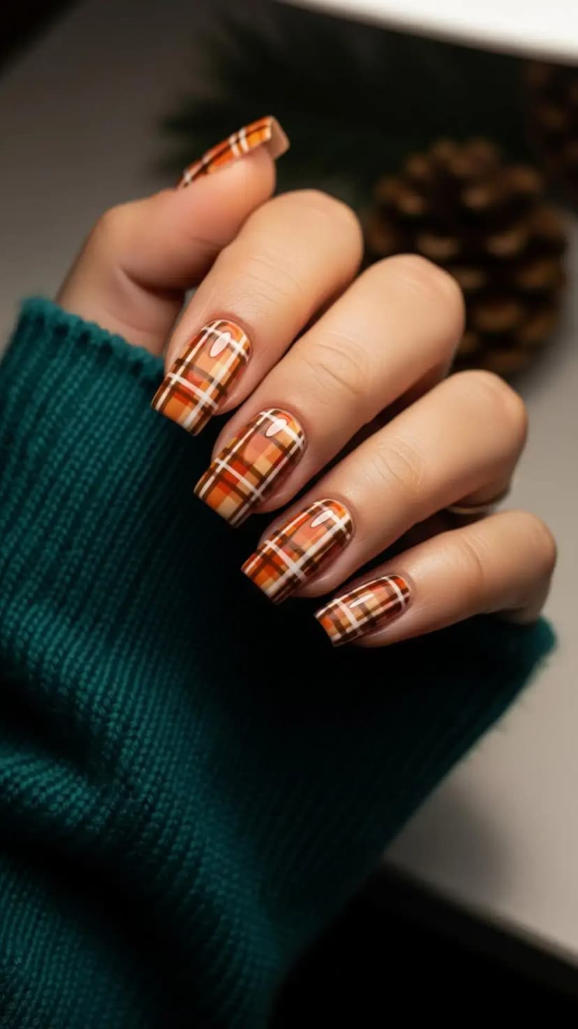 Cozy Autumn Plaid Nails