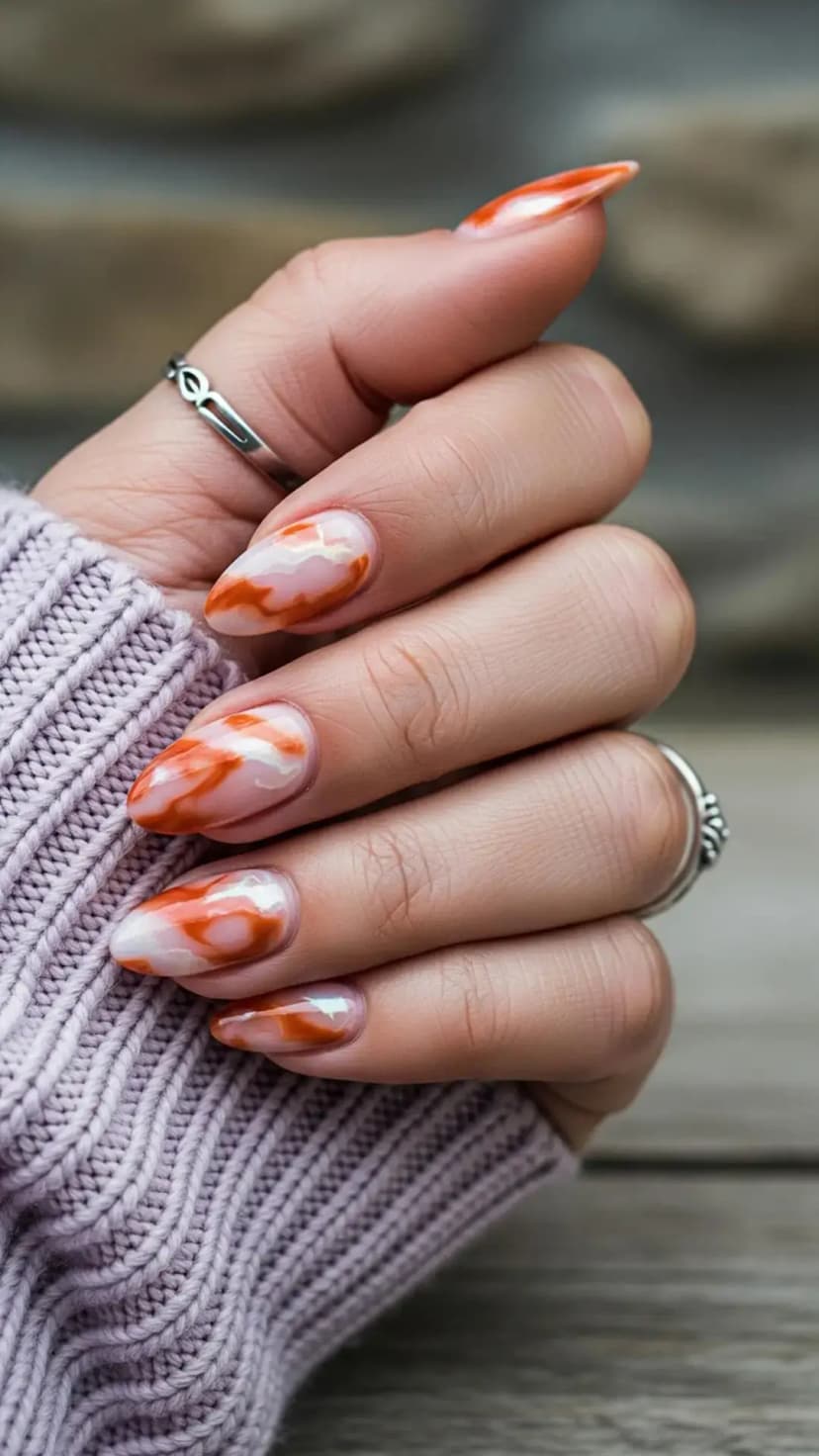 Pumpkin Cream Marble Nails
