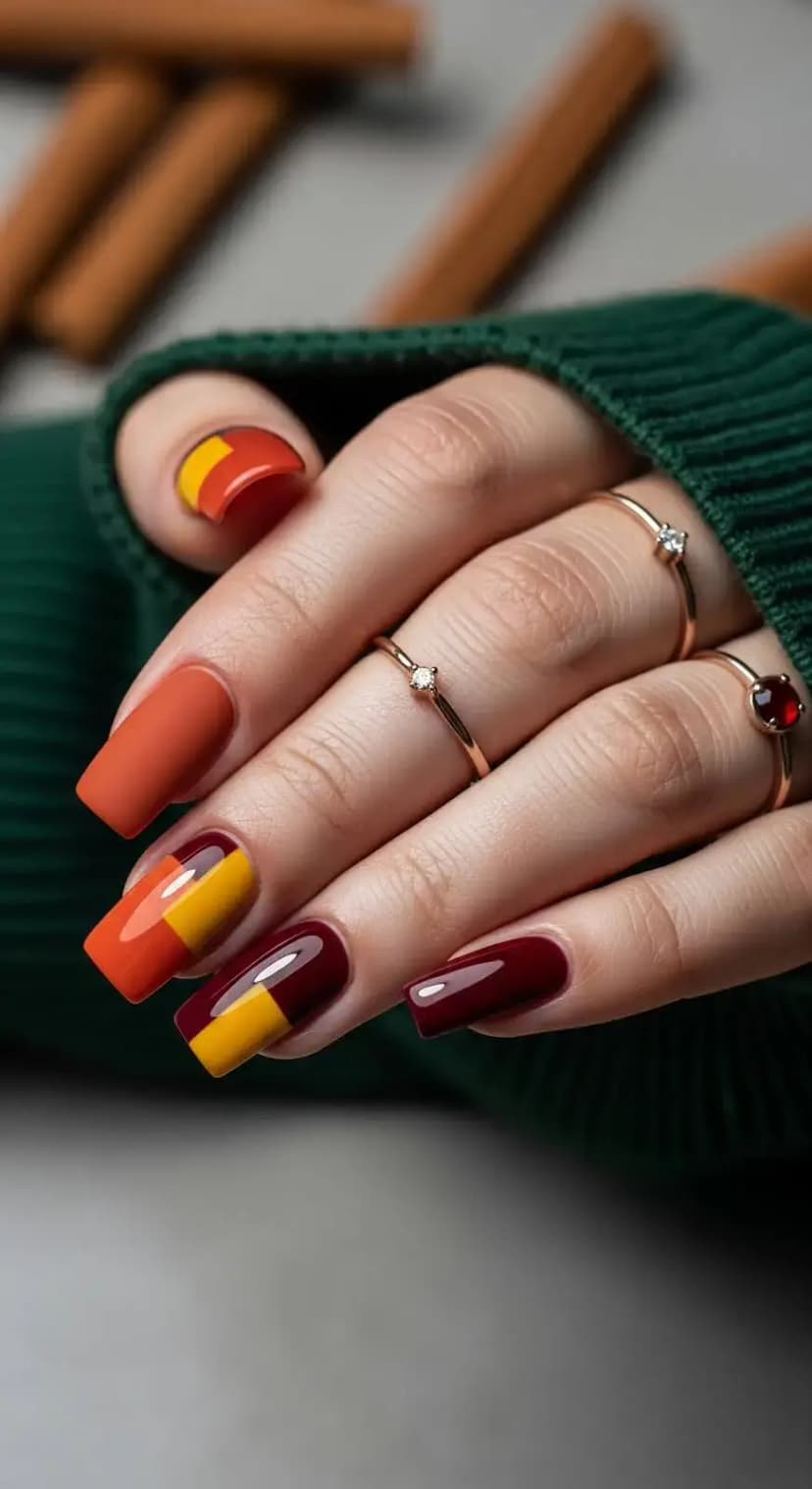 Autumn Color Block Nails