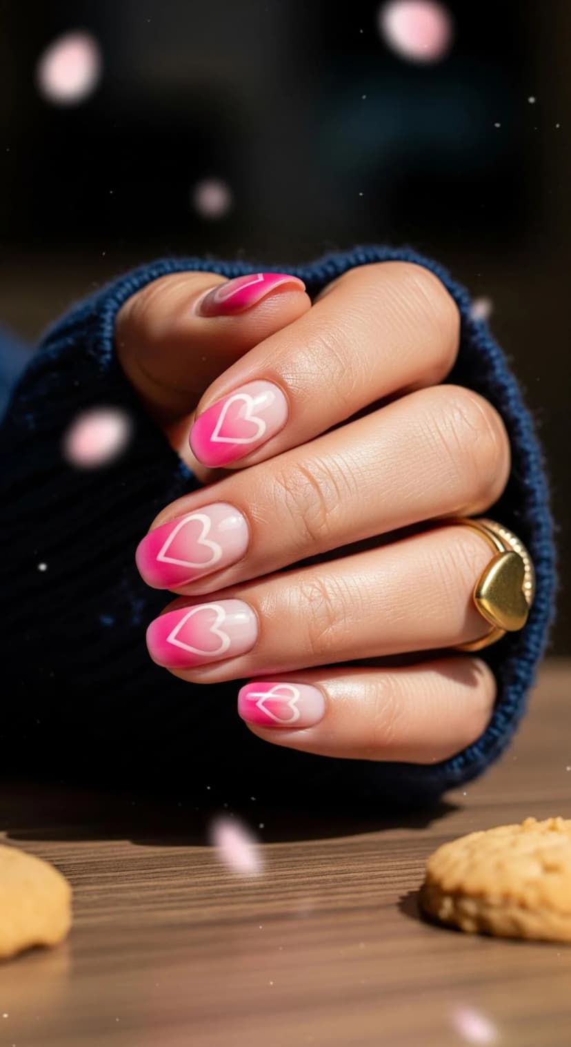 Pink Ombre Heart Nails